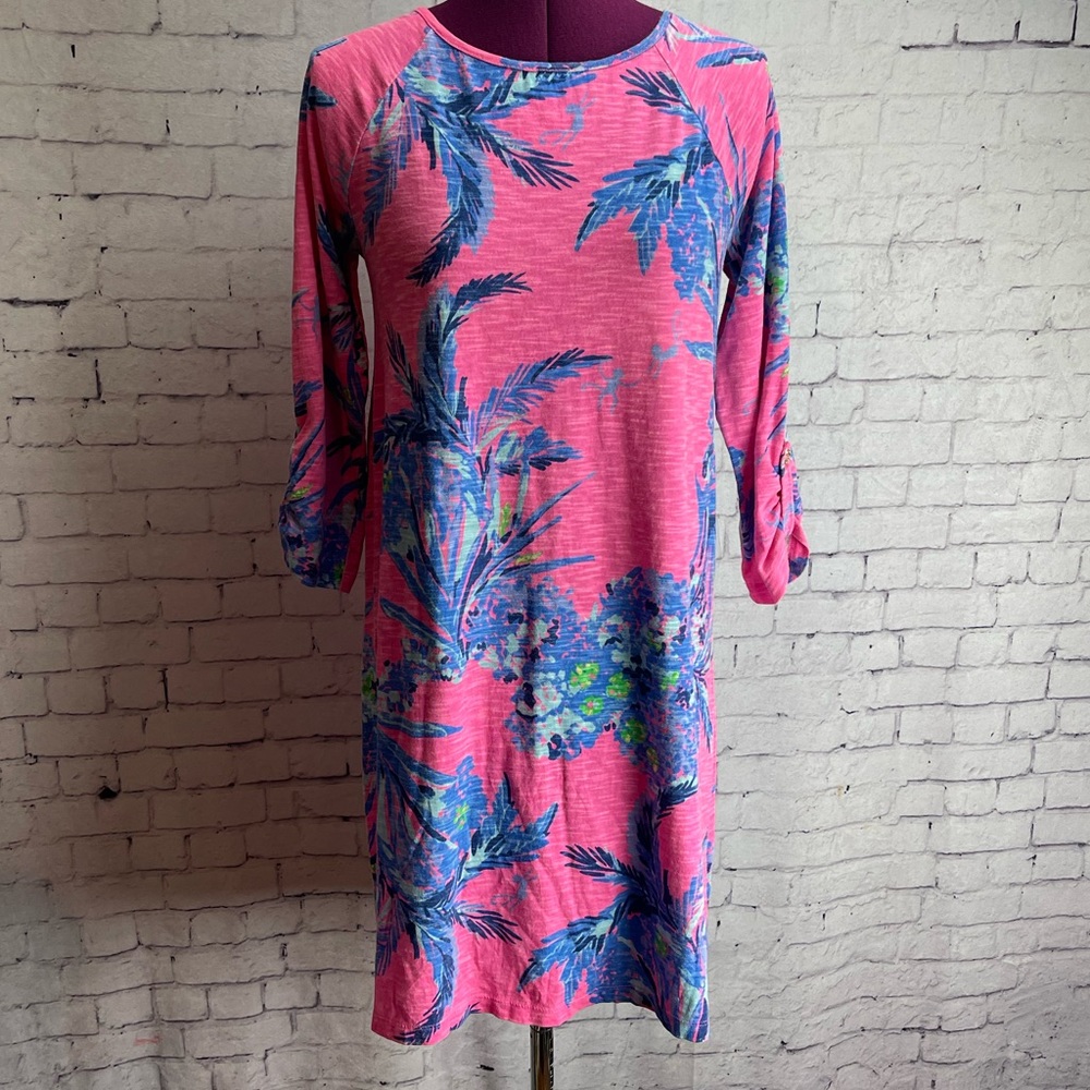 Lilly Pulitzer Surfcrest Pink Monkey Dress size small tiki pink out on a limb